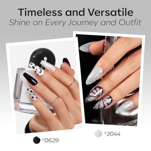 modelones Gel Nail Polish 6 Colors Black White Silver Gray Cat Eye Glitter Shimmer Magnetic Hema& TPO Free Gel Polish Kit Soak Off UV LED DIY Winter Nail Art Manicure Salon Home Gifts for Women Girls - Thumbnail 3