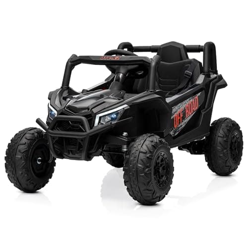 Kidzone 12V Ride On UTV for Kids 3–5, Electric UTV Truck with Remote Control, Dual Motors, Rear Suspension, Bluetooth Music, LED Lights, Safety Belt, Ride On Car for Boys Girls, Black
