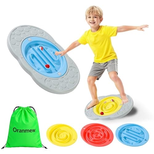 Oranmew 2-in-1 Kids Maze Balance Board, 3 Swappable Labyrinths & 3 Challenge Balls, Non-Slip Rubber Base Wobble Board for Core Training, Skate Prep & ADHD Focus, Ages 3-12
