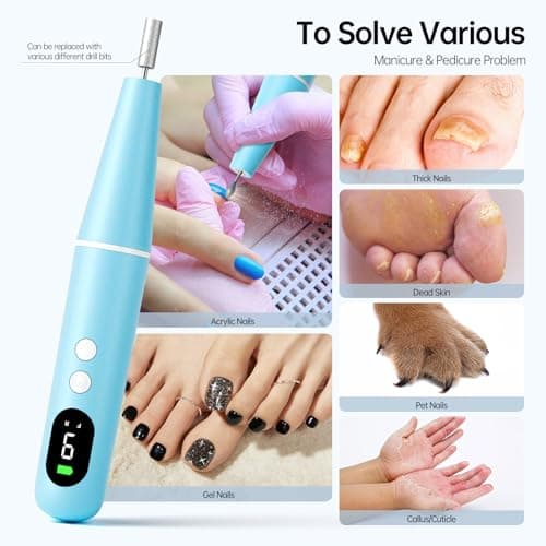 Electric Nail Drill Kit, Electric Nail File Cordless Nail Drill Machine for Acrylic Gel Dip Powder Nails, Professional Portable Manicure Pedicure Rechargeable Lightweight for Home Salon Use - Thumbnail 3