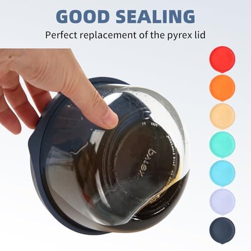 Replacement Lids for Pyrex 7200-PC 2 Cup and 7201-PC 4 Cup and 7402-PC 6/7 Cup, Silicone Round Storage Cover Lid for Anchor Hocking Glass Bowl 6 Pack Dark Blue - Thumbnail 3