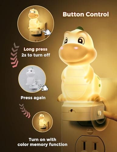 L LOHAS LED Plug in Night Light for Kids,2-Pack 3D Cute Dinosaur Night Lights with Dusk to Dawn Sensor, RGB+Soft White 3000K Dinosaur Night Light,Christmas Birthday Gift Nightlight for Kids,Room Decor - Thumbnail 3