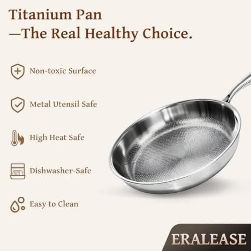 ERALEASE Titanium Pan - 12 Inch Non Stick Titanium Skillet for Cooking | Durable Scratch-Resistant Cookware, Hammered Frying Pan with Lid | Safe for Oven, Induction & All Cooktops - Thumbnail 2