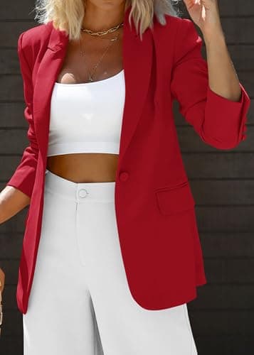KIRUNDO Womens Blazer 2026 Spring Fall Business Casual Oversized Long Sleeve Button Open Front Suit Jackets Work Clothes(Red, Medium) - Thumbnail 4