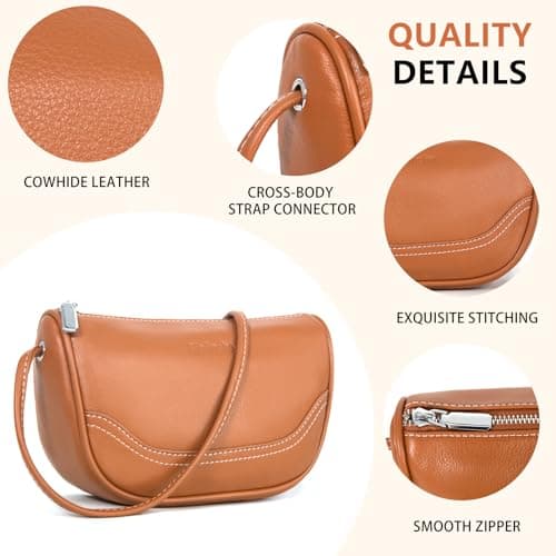 Real Leather Hobo Purse for Women, Small Shoulder Bag for Dating and Cafes, Crescent Moon Crossbody in Brown, Soft and Slouchy Design - Thumbnail 6