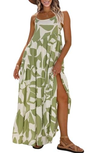 ECOWISH Women Sleeveless Maxi Dress: 2024 Summer Spaghetti Strap Casual Maternity Dress Dressy Floral Flowy Dress Green S - Image 1
