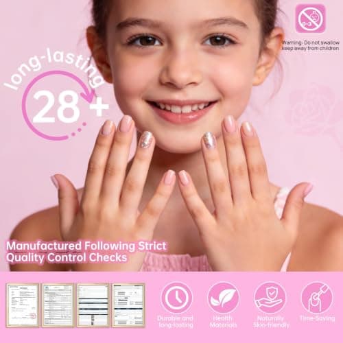 Ranrose 360Pcs Kids Press on Nails for Girls 9-12 years old - Pre-Shaped Clear Suqare Kid Nail Tips,Full Cover Soft Gel Fake Nail for Kids Nail Extensions,Birthday Family Activities,Parties - Thumbnail 4