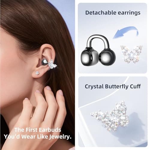 Kinglucky Gen2 Clip-On Earbuds with Butterfly Earrings, Black - Thumbnail 2