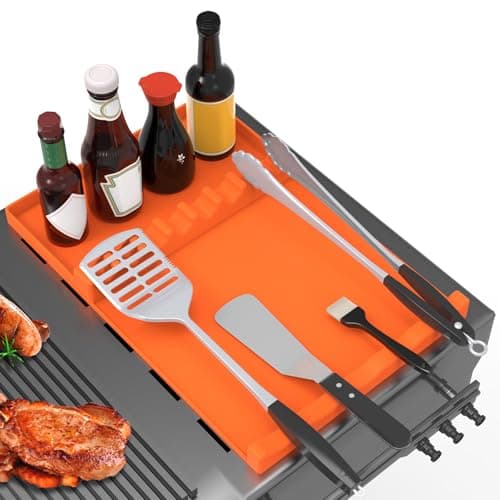 JACZZO Silicone Grill Mat for Blackstone Griddle Accessories,17x11.5 Large Silicone Spatula Mat with Drip Pad, BBQ Griddle Tools for Outdoor Grill Kitchen Counter (Orange)
