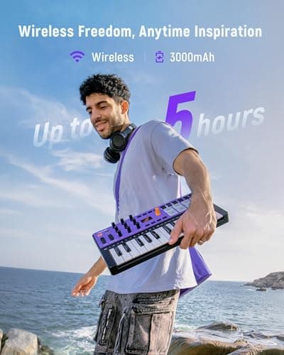 Synido Wireless 25 Keys USB MIDI Keyboard Controller Rechargeable with 8 Drum Pads, OLED Screen, MIDI In/Out/Thru, Professional BT Beat Maker Machine for Music Production, TempoKEY W25 - Thumbnail 2