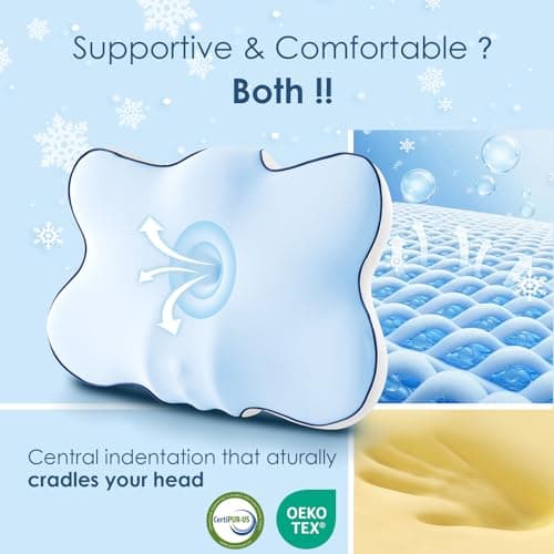 Cervical Pillow for Neck and Shoulder, Ergonomic Side Sleeper Pillow for Pain Relief, Cooling Memory Foam Pillows for Sleeping, Contour Pillow Orthopedic Bed Pillow for Back Stomach Sleepers (Blue) - Thumbnail 4