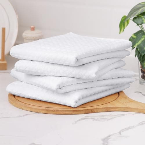 Homaxy Microfiber Waffle Weave Kitchen Towels Set, 16 x 28 Inch and 12 x 12 Inch Ultra Absorbent and Solid Color Dish Towels, 8 Pack, White - Thumbnail 6