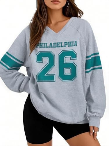 ASTANFY Game Day Sweatshirt for Women Football Sweatshirts Football Mom Hoodie Game Day Fan Gift Long Sleeve Tops Light Grey - Image 1