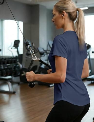 LETSEE Women’s Workout Top Short Sleeve Athletic T-Shirt Lightweight Breathable Yoga Gym Tee Loose Fit Summer Activewear Navy Blue - Thumbnail 3