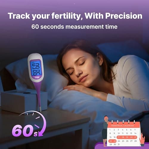 FDK Basal Body Thermometer for Ovulation, Large Dual-Color Backlit Display & 1/100th Degree High Precision, Accurate BBT Thermometer with Memory Recall Fertility Thermometer for Women Natural Tracking - Thumbnail 2