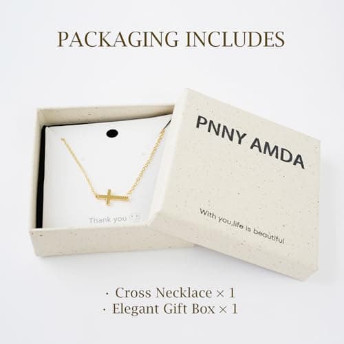 PNNY AMDA Gold Cross Necklace: 14K Gold Sideways Cross Necklace Pendant Small Simple Cute - Religious Gifts Faith Jewelry Easter Basket Stuffers (01 Sideways) XL-SZJ-HENG - Thumbnail 5