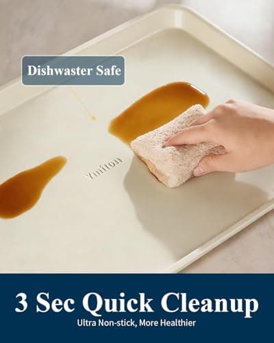 Ymiton 7PCS Nonstick Baking Sheet Set - 10x15in Jelly Roll Pan with Wire Rack, Silicone Spatula & 4 Cookie Cutters, Thickened Carbon Steel, Oven Safe 450°C, Sunshine Cream - Thumbnail 5