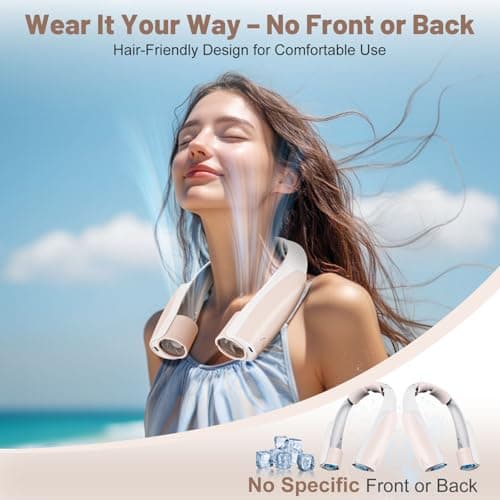 Portable Neck Fan with 6 Powerful Speeds,8000mAh Battery Operated USB-C Rechargeable Fan, 20H Runtime, Hands-Free 360° Cooling Wearable Neck Fan, Personal Fan for Women Men Travel Concerts (Champagne) - Thumbnail 5