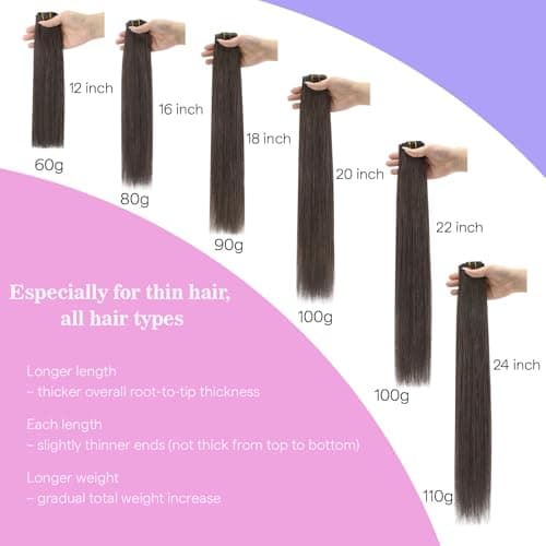 Ve Sunny Seamless Clip in Hair Extensions Mocha Brown Mix, Real Human Hair Extensions Clip ins for Daily Wear with Silky and Soft Texture, Invisible Straight Remy Hair, 16 Inch 80g 4pcs - Thumbnail 3