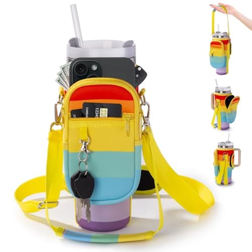 linmaya Water Bottle Carrier Bag for Stanley Cup 40/30oz with Phone Holder Pockets,Neoprene Water Bottle Cross-body Bag with Adjustable Shoulder & Hand Strap Stanley Cup Accessories - Image 1