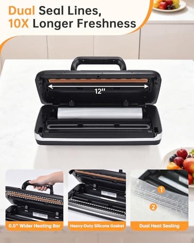 85kPa Heavy Duty Vacuum Sealer Machine, Commercial Grade Food Sealer with Double Seal, One-Hand Operation Handle, Built-in Cutter & Bag Storage, Moist/Dry Modes for Sous Vide, Meat & Meal Prep - Thumbnail 4