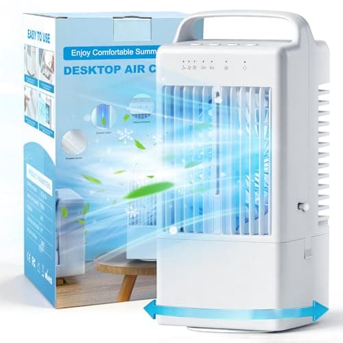 Portable Air Conditioners - Mini Evaporative Air Cooler for Room - Cooling Fan with Oscillating - 900ml Water Tank Air Conditioners Portable - AC Fan with 3 Speed Timer and 7 Colors Light (White) - Image 1