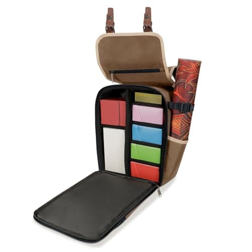 ENHANCE Designer Edition Compact MTG Backpack with Customizable Interior Fits Magic the Gathering, Lorcana & more - Accessory Pocket for Dice Bags, Booster Packs, Tag Trackers, Playmat Pocket (Tan)