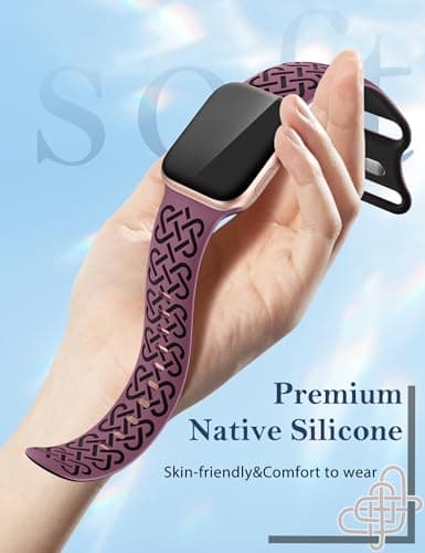 Minyee 2 Pack Engraved Bands Compatible with Apple Watch Band 38/40/41/42mm Women, Soft Silicone Two-Tone Celtic Sport Strap for iWatch Series 11 10 9 8 7 6 5 4 SE/Ultra 3 2 1, Black/VioletRed - Thumbnail 3