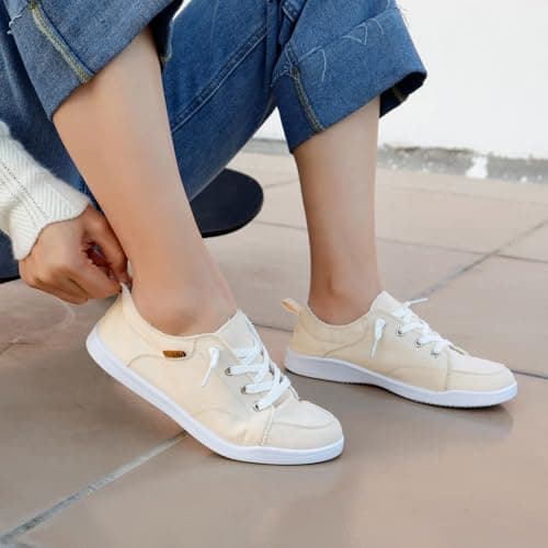 STQ Slip on Sneakers for Women Casual Shoes Canvas Tennis Classic Shoes Machine Washable Beige Size 8.5 - Thumbnail 3