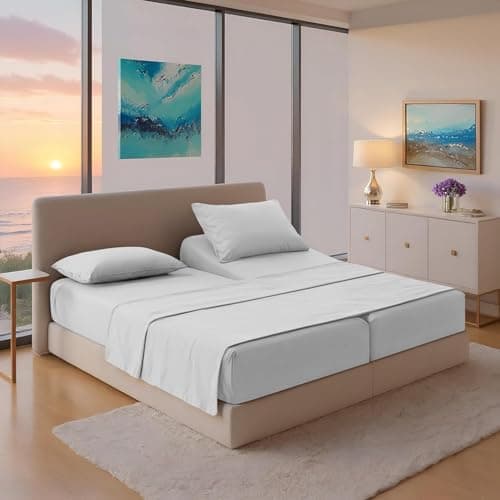 THREAD SPREAD 100% Egyptian Cotton Split King Sheets Sets for Adjustable Bed - Luxury 1200 Series Plush Collection Split Top King Sheets (5 PC, Light Grey), Soft, Cooling, 17" Deep Pocket Sheet Set - Image 1
