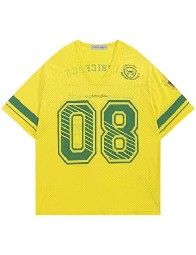 Aelfric Eden Jersey Shirts for Women Y2k Oversized V Neck Graphic Tees Football Number Streetwear T Shirt Tops Yellow XL - Image 1