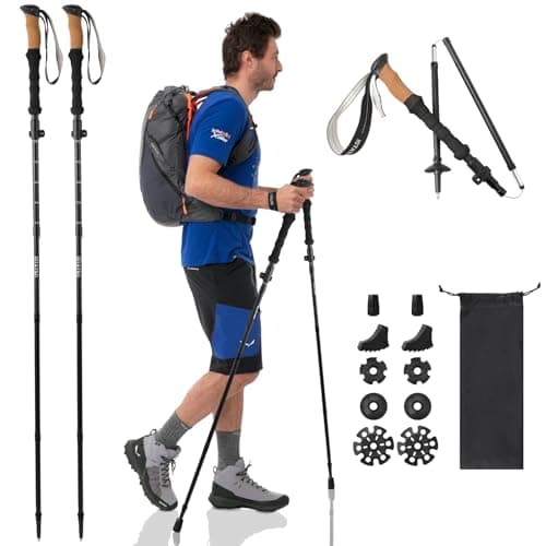 ISTATSO Portable Foldable Hiking Poles, 7075 Aluminum Adjustable Walking Sticks with Quick - Lock, Ideal for Hiking, Camping, and Mountain Trips 2pc Trekking Poles