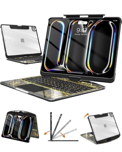 Auupgo Clear Keyboard Case for iPad Pro 13 inch (M5/M4, 2025/2024), Transparent Protective Cover with 7-Color Backlit Keyboard, 360° Rotating Stand, Multi-Touch Trackpad and Pencil Holder, Black