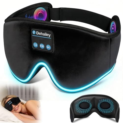 Dehailey Sleep Headphones, 3D Sleep Mask with Bluetooth Headphones, 100% Light Blocking Music Eye Mask, Sleeping Headphones for Side Sleepers Sleeping Mask Thin Stereo Speakers Perfect for Sleeping