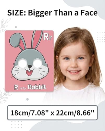 Giant Animal Alphabet Flash Cards with Handheld Animal Masks - 26 Pcs ABC Learning Cards for Toddlers 1-3 - Phonics Mnemonic Letter Recognition Toys for Preschool & Kindergarten Classroom - Thumbnail 5