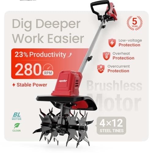 Cordless Brushless Garden Tiller Cultivator Compatible with Milwaukee 18v Battery(Tool Only), 10’’ Wide 7’’ Deep Electric Soil Rototiller, 48-Tine Mini Rotary Areator for Garden Beds &Soil Preparation - Thumbnail 6