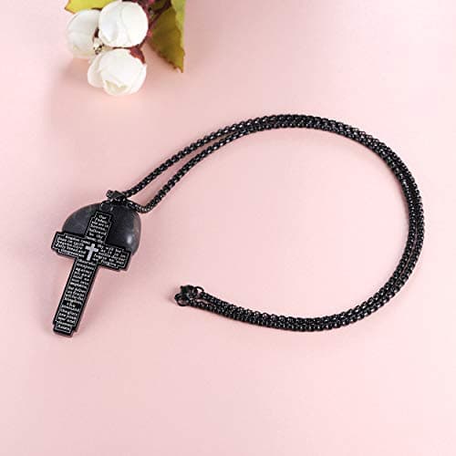 Rehoboth Stainless Steel Our Father Lord's Prayer Cross Pendant Necklace for Women Men Chain 24 Inch Black - Thumbnail 4