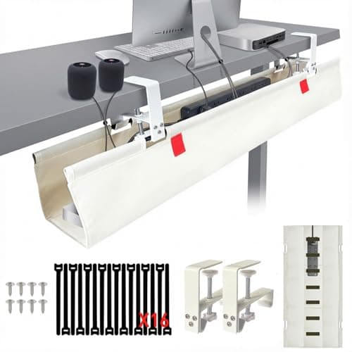 AHOMO [Upgraded] Under Desk Cable Management, 48" Cord Organizer, with Silicone Pads (No Scratch!), 16 Cable Ties, Washable PE Honeycomb Base,Fits Any Desk 0-2.1", No Stinky Cardboard!Beige 48"L x 6"W