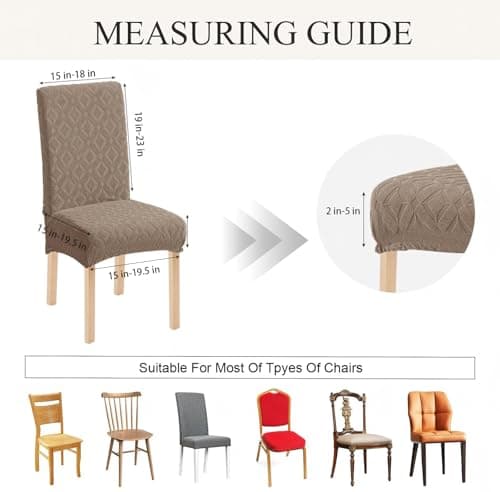Genina Waterproof Chair Covers for Dining Room Set of 6, Removable Washable Chair Slipcover Protectors, Taupe - Thumbnail 3