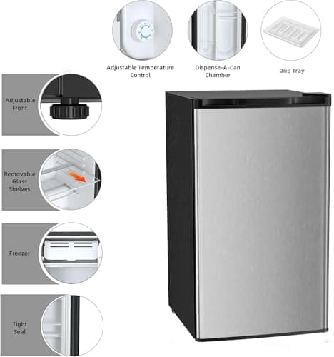 COWSAR 3.2 Cu.Ft Mini Fridge with Freezer, Reversible Door Compact Refrigerator with 7-Speed Thermostat, Small Fridge for Office Dorm, Upright Freezer Style (STEEL) - Thumbnail 2