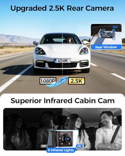AZDOME 3 Channel Dash Cam Front and Rear Inside, 4K+1080P+2.5K ADAS Dash Cam, 3.19'' IPS Car Camera, 5.8G WiFi GPS Dash Cam for Cars, Voice Control, Night Vision, 24/7 Parking Mode, 64GB Card M550 Pro - Thumbnail 3