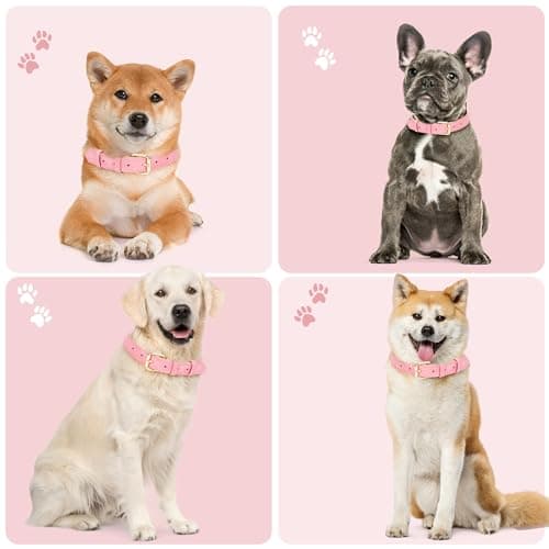 Jumpress Leather Dog Collar for Large Dogs, Soft Padded Dog Leather Collar with Heavy Duty Gold Buckle, Durable & Comfortable, Pink, L - Thumbnail 3