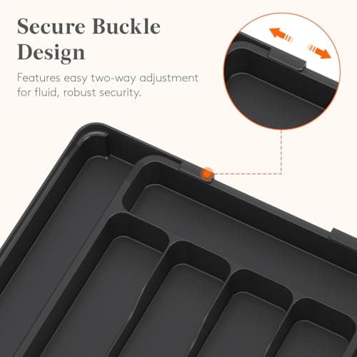 Lifewit Silverware Organizer for Drawer, Expandable Utensil Tray, BPA-Free Adjustable Cutlery Holder for Kitchen Storage, 8.1-13.9 x 11.3, Black - Thumbnail 4