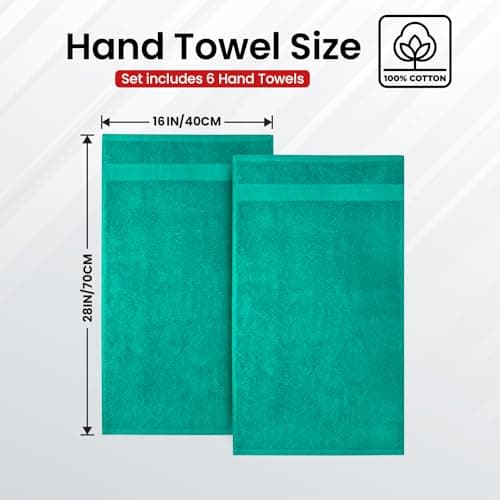 Infinitee Xclusives Green Hand Towels for Bathroom - Set of 6 (16x28 inches) 600 GSM, 100% Cotton Ultra Soft, Quick Drying, Hotel Quality Hand Towel Set (Vivid Green) - Thumbnail 3