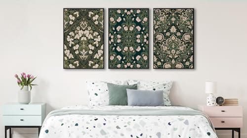 Large Floral Wall Art for Living Room 16"x24"x3pcs, William Morris Artwork Framed Wall Pictures Green Botanical Abstract Painting Prints Flowers Canvas Artwork Bedroom Home Office Decor - Thumbnail 3