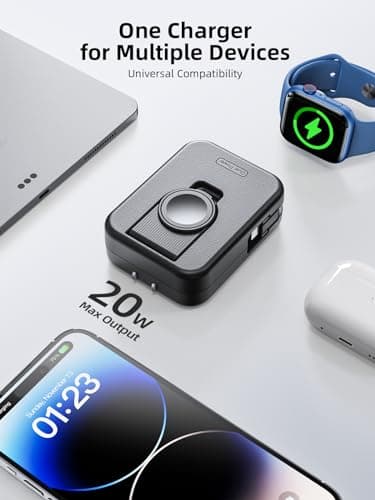 AFLYDOG for Apple Watch Charger Block, 2 in 1 Wall Charger with Built-in Retractable Charging Cable, Travel Foldable Plug Power Adapter Compatible with iPhone iWatch (Black) - Thumbnail 5