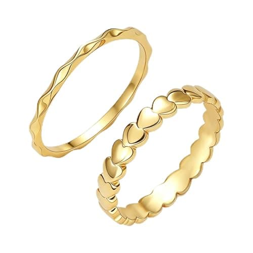 Fimewon Gold Band Ring Woman Dainty Stackable Rings Trendy Ring Set Everyday Gold Jewelry Friend Birthday Gifts for Women Size 8 - Image 1