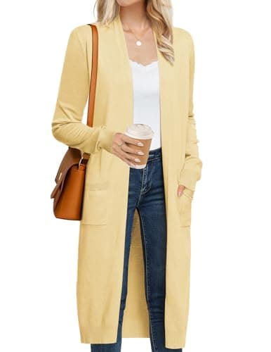 GRACE KARIN Yellow Cardigan for Women Spring Summer Fashion Clothes Long Knit Cardigan Sweaters (Light Yellow,L) - Image 1