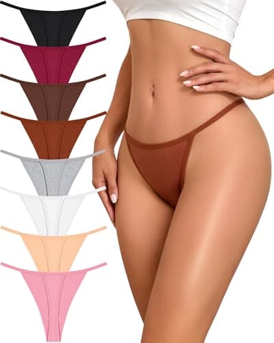 FINETOO 8 Pack Cotton Thongs for Women Sexy G-string Thong Underwear Seamless Low Rise Panties for Wedding Party Yoga Workout - Image 1