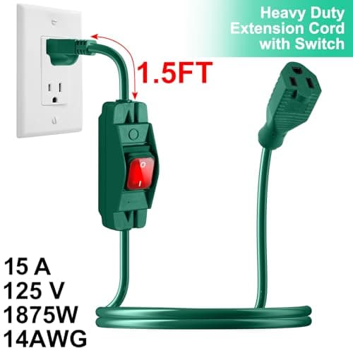 Outdoor Waterproof Extension Cord with Switch - 3 Prong, On/Off Switch with SJTW Extension Cord, Heavy Duty, 125v/250v (3 Ft, Green) - Thumbnail 3